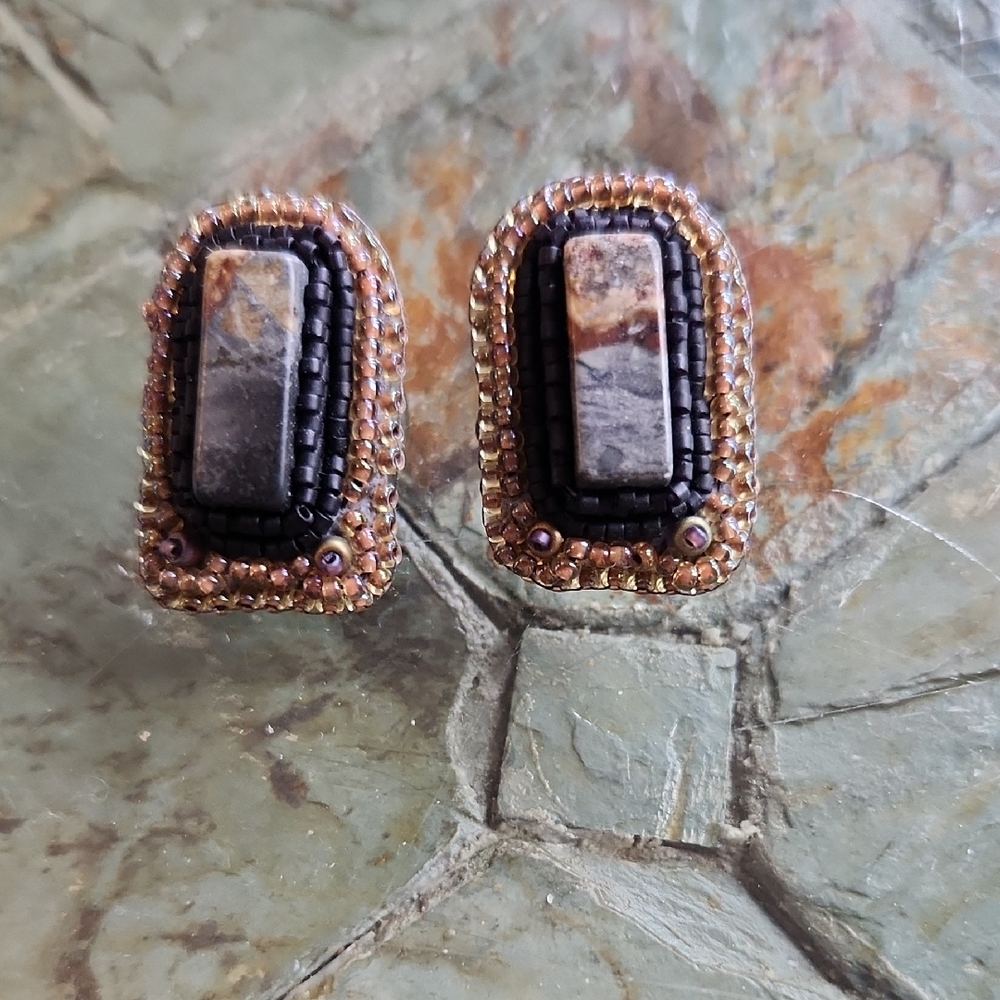 Artisan Made Black and Brown Beaded Earrings